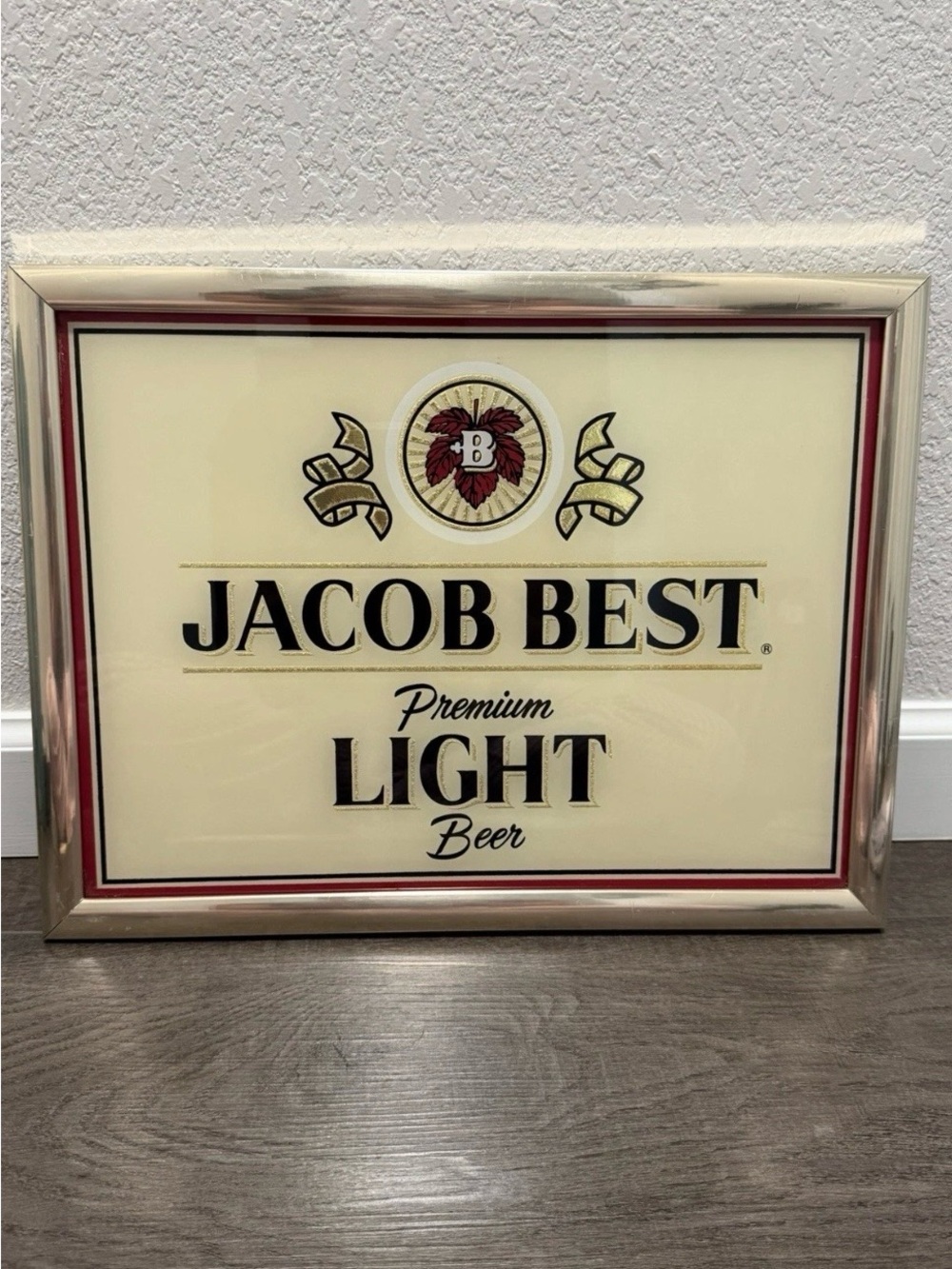 Vintage* Jacob Best Premium Light Beer Glass Sign 1984 Man Cave Bar